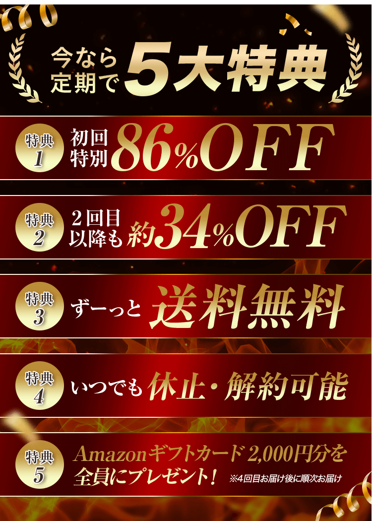 今なら定期で5大特典